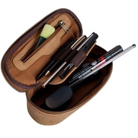 Marc Peter® Vintage Leather Pencil Case with YKK Zip, Pencil Case for Pens, Pencil Case for Boys and Girls, camel, pencil case