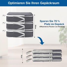 QiYiCAT 4 x Suitcase Organiser Compression, 4-Piece Compression Cube Set in Various Sizes - for Travel & Household, Grey