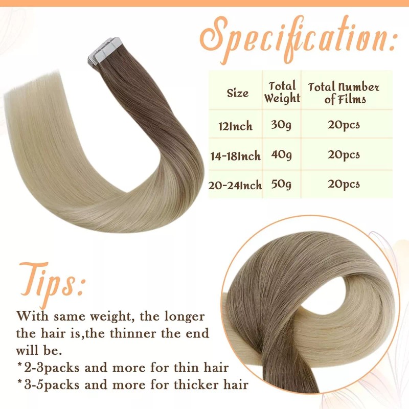 Easyouth Extensiones Cabello Humano 40gr 14in Desvanecimiento Marrón