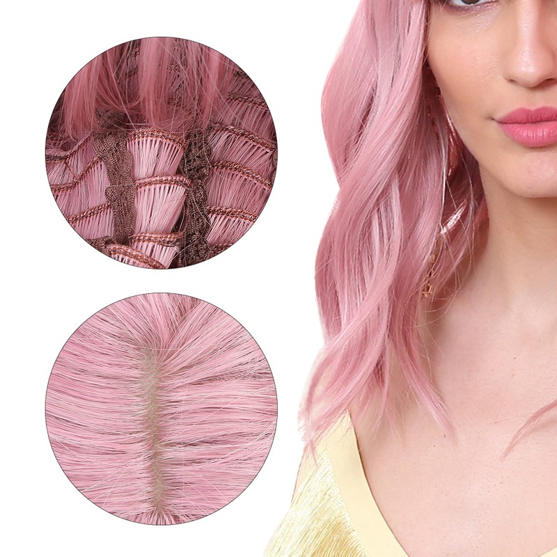 LC210-1 Curly Wavy Wig Pink Pastel Short Bob Synthetic Wigs