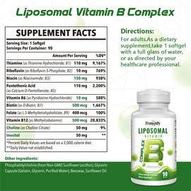 Active B Complex Liposomal B Vitamins with Plus Choline & Inositol High Potency B Complex B1, B2, B3, B5, B6, Biotin, Folate, B12 Methylcobalamin- Supports Energy & Brain Health - 270 Softgels