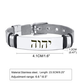 XHMAOYI YHVH YHWH Jehovah Bracelet Stainless Steel Hebrew Name of God Tetragrammaton Yahweh Adjustable Wristband Israel Hebrew Jewish Jewelry for Men Women (Silver)