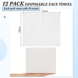 Fanfanwin 12 Pack 600 Counts Disposable Face Towels Facial Towelette Bulk Soft and Thick 10" x 12" Facial Towel Cotton Face Tissues Dry Wipes for Sensitive Skin Makeup Removing Surface Cleaning