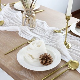 BTF HOME White Cheese Cloth Table Runners, 30x120 inches Boho Cheesecloth Cotton Table Runner, 10ft Gauze Table Decor for Wedding Party