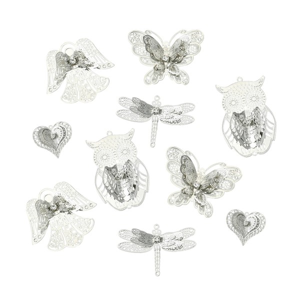KitBeads 10Pcs 5 Styles Butterfly Dragonfly Charms Antique Filigree Connector