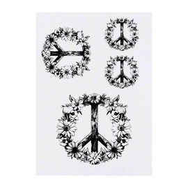 4 x 'Peace Sign with Flowers ' Temporary Tattoos - Water Resistant, Skin-Safe, Non-Toxic Transfers, Mixed Sizes (TO00067432)