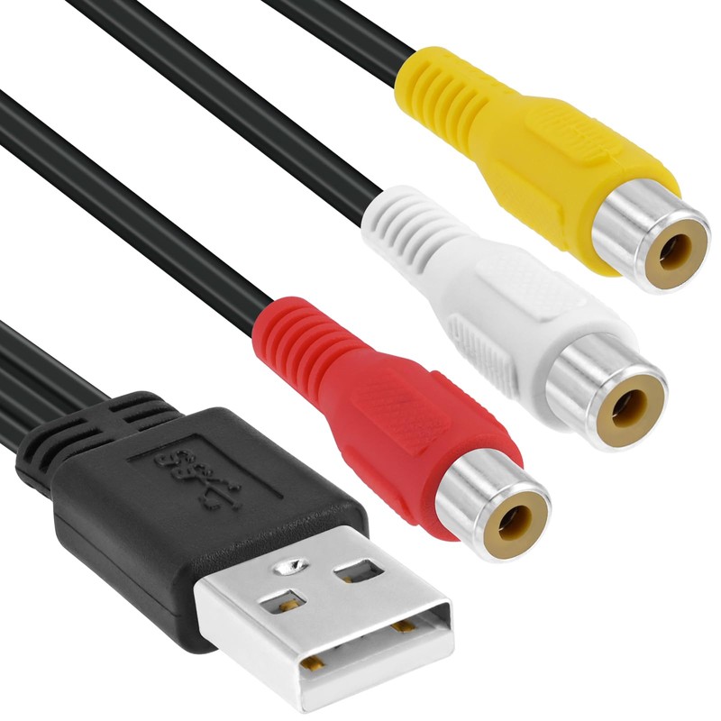 BENACES USB to 3RCA Cable, 1.5m/5Ft USB A Male to