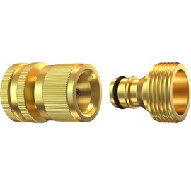 Brass Garden Hose Quick Connect Set – 3/4 Inch Solid Brass Hose Connectors with Leak-Proof Rubber Washers – Heavy Duty Quick Release Water Hose Adapter Fittings for Outdoor Use (1 Pack)