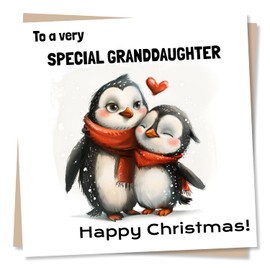 Beautiful Penguin Christmas Card For Granddaughter - To A Very Special Granddaughter Happy Christmas - Granddaughter Christmas Card From Grandparents