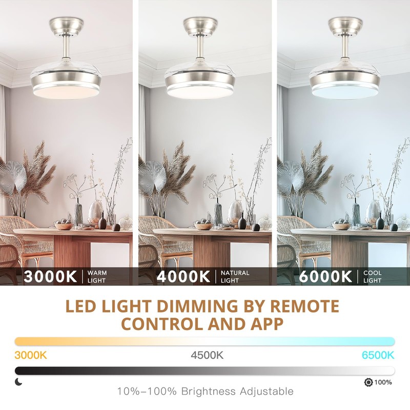 STERREN 30" Retractable Ceiling Fans with Lights, Dimmable LED Ceiling