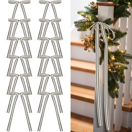 Glitinsel 12 Pcs Natural Cotton Christmas Ribbon Bows 9x16 Inch Ivory Black Stripes Ribbon Bows Christmas Tree Topper Bows for Xmas Garland Staircase Home Farmhouse Decoration(5/8 inch Wide)