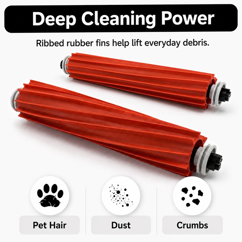 FUNFDWU 2-Pack Rubber Roller Brush, Replacement Parts Compatible with Roborock