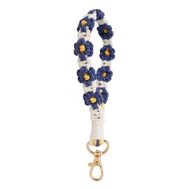 XGALBLA - Llavero de macramé bohemio hecho a mano con tela de pulsera, llavero floral para muñeca, Azul, M
