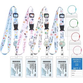 4 Pack Cruise Lanyard for Cruise Ship Cards, Retractable Cruise Lanyards with 4 count Cruise Luggage Tags &  Id Badge Holder (Cute Style) - Color: Marble Style