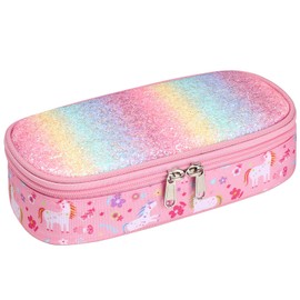 Bagseri Pencil Case Girls Pencil Case Boys - Large Capacity Pencil Case for School, Cute Pencil Case for Children, 2 Compartments and Pen Holder Inside, Pencil Case Only, 03 Pink Unicorn, Glitter