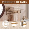 24" Vintage Style Brass Foldable Towel Rack with Hook, Gold