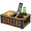MyGift Rustic Burnt Wooden Snack Tray Caddy for Drinks, Snacks and Remote Control Holder, Coffee Table Organizer with Black Metal HOME Cut Out Lettering