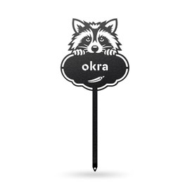 Rocky The Raccoon Seed & Plant Markers – Cute Metal Garden Labels for Herbs & Vegetables (OKRA-B-6X13)