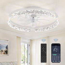 LEDIARY 20 Inch Low Profile Ceiling Fans with Lights and Remote, Fandelier Ceiling Fan Flush Mount, 3000K-6000K Dimmable LED Fan Light, White Modern Ceiling Fans with Lights for Bedroom