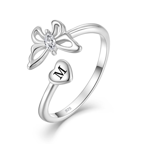 STARCHENIE Butterfly Initial Ring for Women 925 Sterling Silver Letter