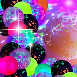 Eclatify 90 Pcs UV Neon Balloons,Neon Stars Glow Party Balloons UV Black Light Balloons Glow in the dark for Birthday Party Graduation Wedding Holiday Anniversary