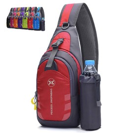 Peicees Chest Crossbody Sling Backpack Bag Travel Bike Gym Daypack for Women Men, Red, Large, Traveling