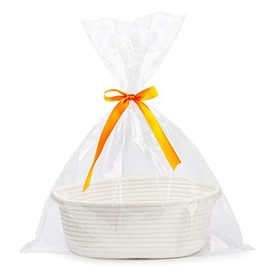 Gift Basket Hamper Kit with Gift Bags and Ribbons, White Woven Gifts Basket Empty, Small Cat Dog Pet Toy Baskets, or Baby Shower, Wedding, Birthday 30 x 20 x 12 cm