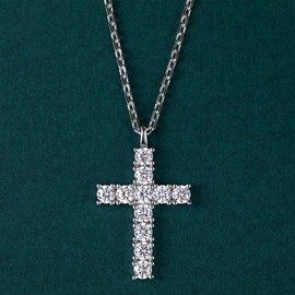 TRUMIUM Cross Necklace for Men Silver Necklace for Women Cubic Zirconia Pendant Necklaces Cuban Chain 50cm Length with 5cm Chain Extenders