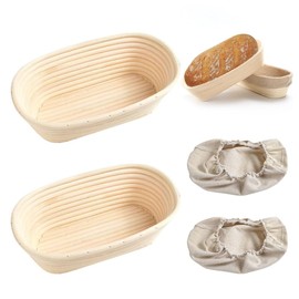 YANGUN Banneton Bread Proofing Baskets, 2PCS 25cm Oval Banneton, Natural Rattan Sourdough With Linen Liner, Natural Rattan Sourdough Proving Basket for Artisan Bread Making Natural Rattan