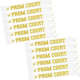 12PCS Prom Court Sash Glitter Letter for High School Dance Homecoming Party School Prom King Queen Royalty Graduation Party White Gold