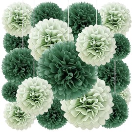 20 Piece Tissue Paper Pom Poms Wedding Party Decorations Sage Green Paper Flowers Wall Decorations for Bridal Shower, Baby Shower, Engagement, Birthday Party