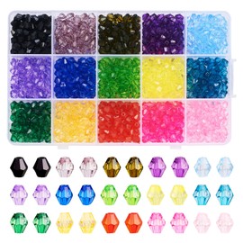 Craftdady 6mm Bicone Crystal Beads for Jewelry Making 900Pcs AB Color Faceted Bicone Acrylic Beads 15 Colors Loose Spacer Craft Beads Bulk for DIY Earring Necklace Bracelet Crafts Decoration