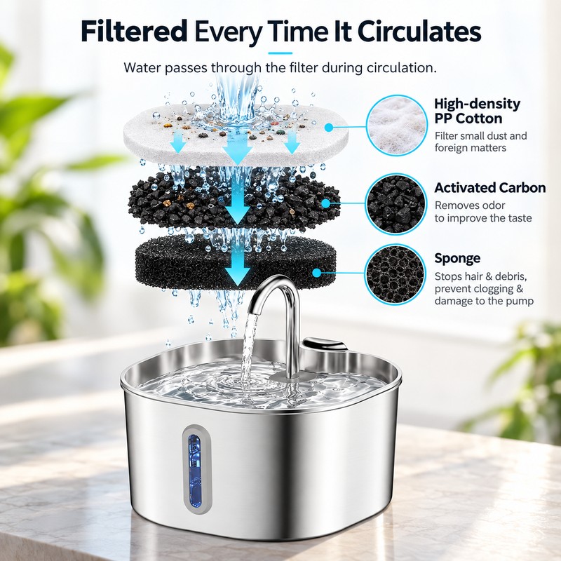 2.2L Smart Motion Sensor Cat Water Fountain – Stainless Steel