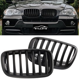 BILLDIO ABS E70 Grill,Front Kidney Grille Compatible with 2007-2014 X5 E70 X6 E71 (Single slats Matte black Grills, 2-pc Set)