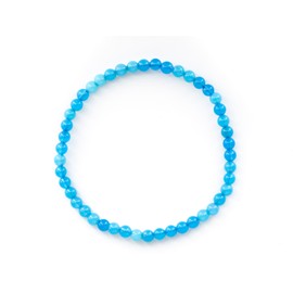 Taddart Minerals Blue Coloured Natural Gemstone Agate Bracelet with 4mm Balls on Elastic Nylon Thread - Handmade, Rubber