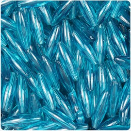 BeadTin Teal Transparent 19mm Spaghetti Plastic Craft Beads (150pcs)