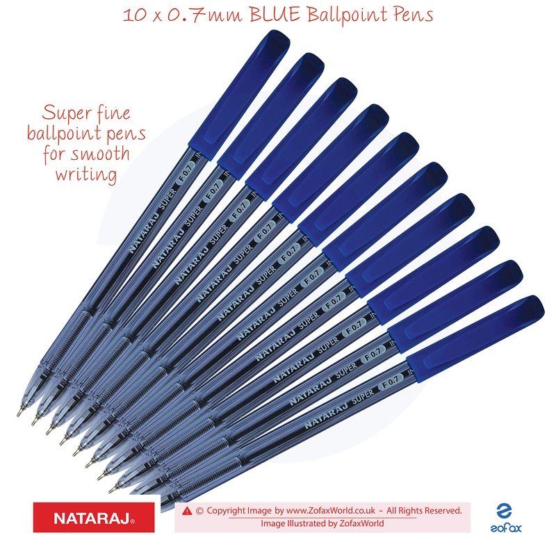 NATARAJ SuperFine Ballpoint Pens Triangular Grip Smooth Writing (10 x
