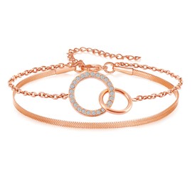 LParkin Layered Bracelet Rose Gold Women's Elegant Bracelet Women's Gold, Stainless Steel Adjustable Bracelet Gifts for Daughter Best Friend Girls Mum (Rose Gold), Stainless Steel