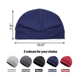 Quacc Unisex Cotton Beanie Hat Thin Running Skull Cap Winter Summer Sports Hat Chemo Cap Multifunctional Lightweight Helmet Liner Night Sleep Cap Beanies Hat for Men Women (Navy Blue)