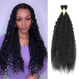 XIIMENALU Kinky Straight Wavy Braiding Hair for Boho Braids, Wet and Wavy Bulk Hair for Braiding, No Weft, Yaki Straight Bulk Hair for Micro Braiding Rebundle Braids (1B#, 16 Inch (1 Pack (2 Pieces)