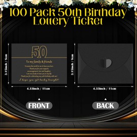 Sayglossy 100 Pcs 50th Birthday Lottery Ticket Envelopes for Guests 4.3x3.15 in Lottery Tickets Holder with Heart Shaped Clasp Thank You Message for 50th Birthday Party Favors Souvenirs Gifts Supplies