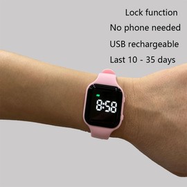 e-vibra Waterproof Potty Training Watch Rechargeable Vibrating Alarm Reminder Watch Silent Wake Up Watch - with Lock (Pink)
