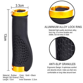 Wolike Bike Handlebar Grips Ergonomic, 2 Sides Locking, TPR Rubber Anti-Slip Handle Grip, Bicycle Grips Fits MTB/BMX/Mountain/Downhill/Foldable/Urban Bicycles/Scooter (Gold)
