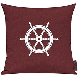 Cushion Cover Sofa Cushion Sailing Steering Wheel Motif Maritime Holiday Water Lake Size 40 x 40 cm Red