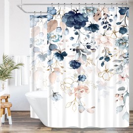 Ufeela Extra Wide Pink and Blue Floral Shower Curtain 180Wx70H Inch Spring Summer Flower Eucalyptus Leaf Shabby Chic Plant Botanical Bathroom Set Country Bath Curtain Bathtub Accessories Home Decor