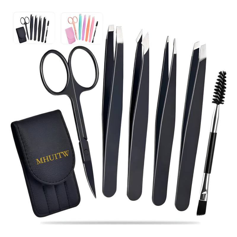 Kit 6pzs Pinzas Para Cejas Profesionales Con Tijera Curvadas