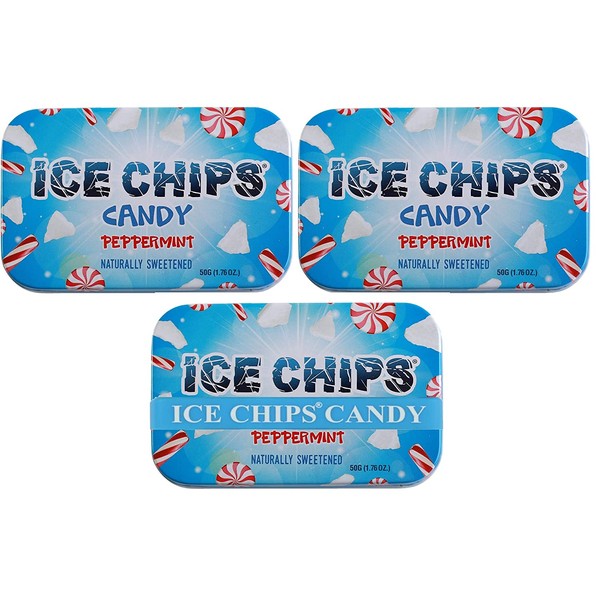 ICE CHIPS Xylitol Candy Tins (Peppermint, 3 Pack) - Includes BAND as shown