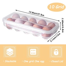 Ruikdly Egg Box, 10 Eggs, Plastic Egg Container, Egg Container for Fridge (Transparent)