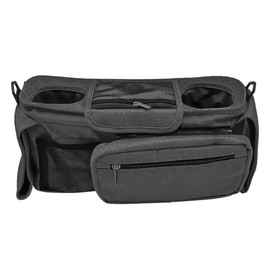 NUZAMAS Universal Stroller Organiser, Non-Slip Straps, Stroller Caddy with Insulated Cup Holder, Removable Phone Bag and Shoulder Strap, Stroller Bag, Caddy Organiser, Black, black
