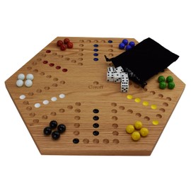 Solid Oak Double Sided Marble Board Game Hand Painted by Cauff (20 inch)